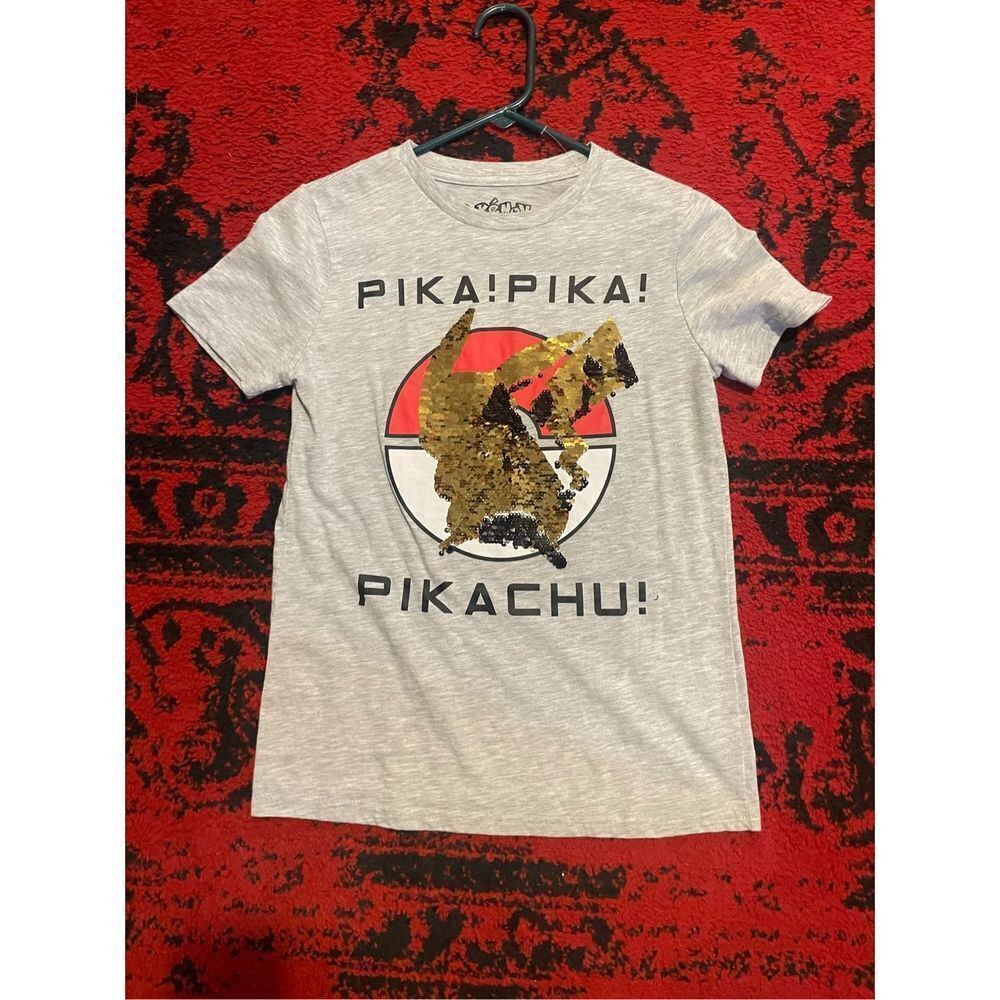 Womens Pokemon Bling T Shirt L Large Pikachu Gray Graphic Print Short Sleeve Cre